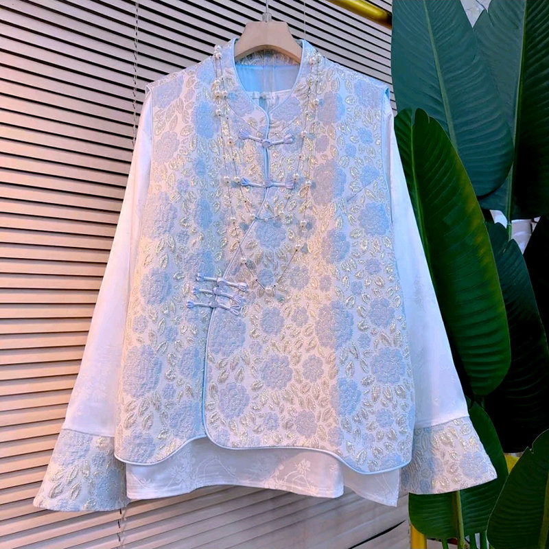 大码女装新中式国风刺绣盘扣马甲打底衫胖妹妹显瘦复古马夹两件套,女装/女士精品,大码套装,淘宝优惠券,粉丝福利购,淘宝优惠卷