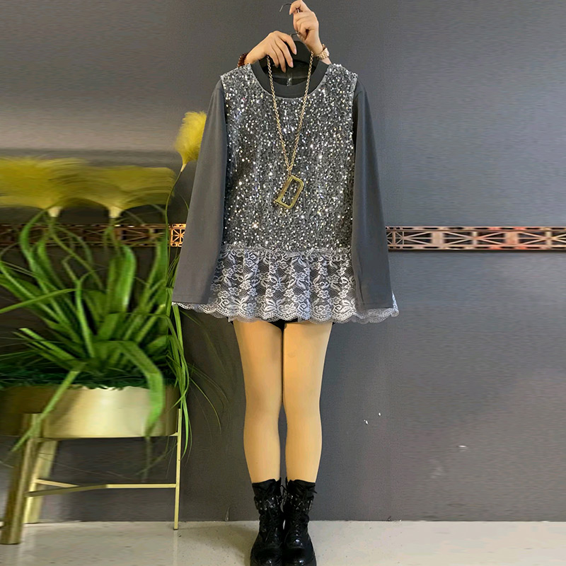 拼蕾丝亮闪马甲打底衫套装