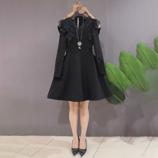 女裝 胖MM赫本風(fēng)蕾絲網(wǎng)紗花邊拼接連衣裙2024秋季 新款 顯瘦裙子大碼