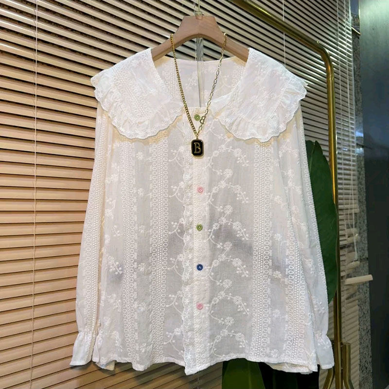 2026春季新款欧货减龄娃娃领彩色纽扣衬衫大码女装胖mm洋气上衣女,女装/女士精品,大码内搭,淘宝优惠券,粉丝福利购,淘宝优惠卷