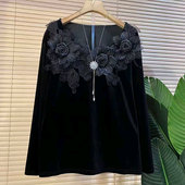 新款 女装 韩版 2026春季 时尚 重工立体花朵上衣女大码 气质显瘦女人衫