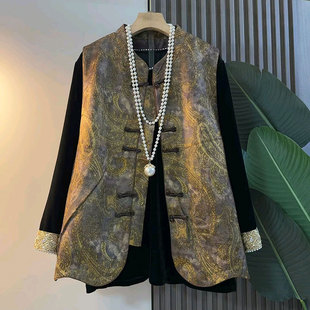 新款 胖mm百搭丝绒打底衫 复古新中式 女装 国风盘扣马甲大码 2026春季