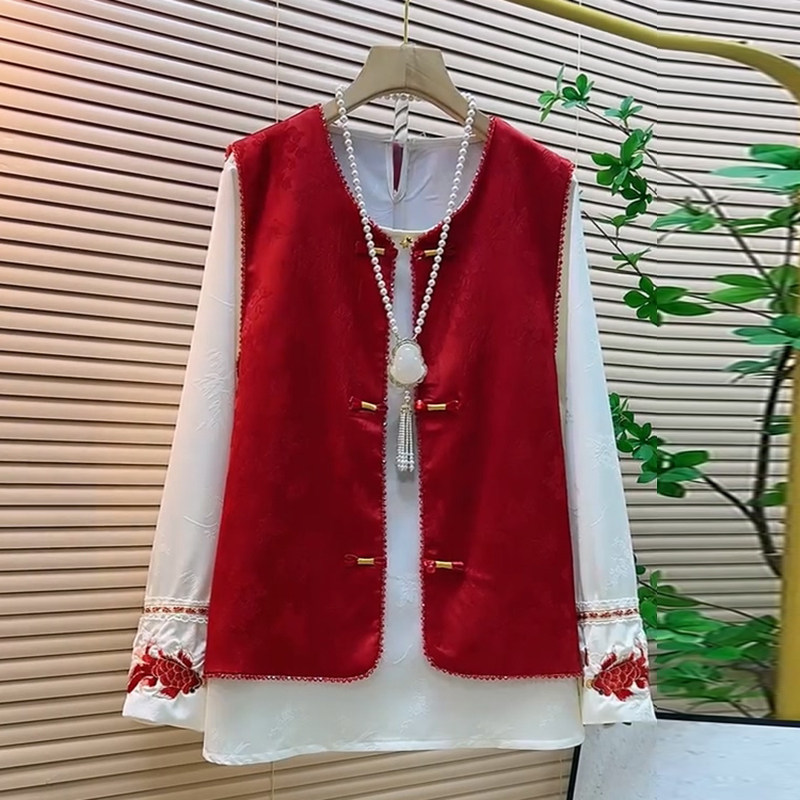 胖妹妹大码女装春季新款新中式复古国风盘扣马甲刺绣提花宽松大衫,女装/女士精品,大码内搭,淘宝优惠券,粉丝福利购,淘宝优惠卷