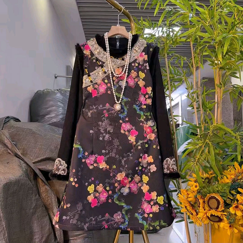 大码女装冬季马甲连衣裙上衣套装