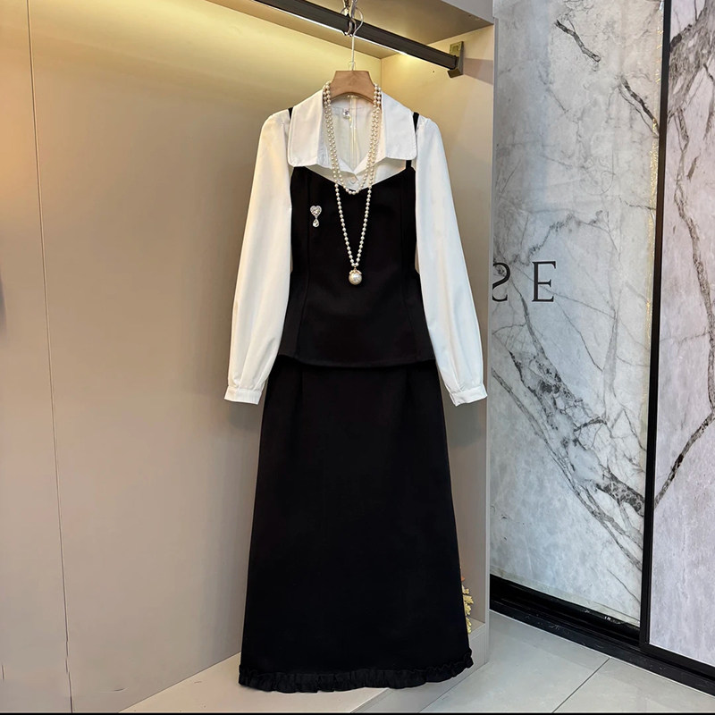 时尚法式气质衬衫吊带搭半裙套装