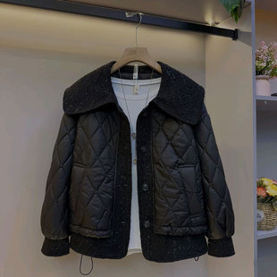 夹棉遮肉显瘦百搭2025 冬季 欧货胖mm娃娃领小香风韩系棉服大码 女装