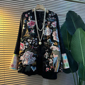 冬季 国潮大码 宽松 复古花刺绣马甲打底上衣大衫 胖MM长袖 女装 新款