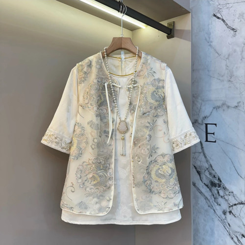 中式风时尚显瘦抽绳刺绣马甲内搭