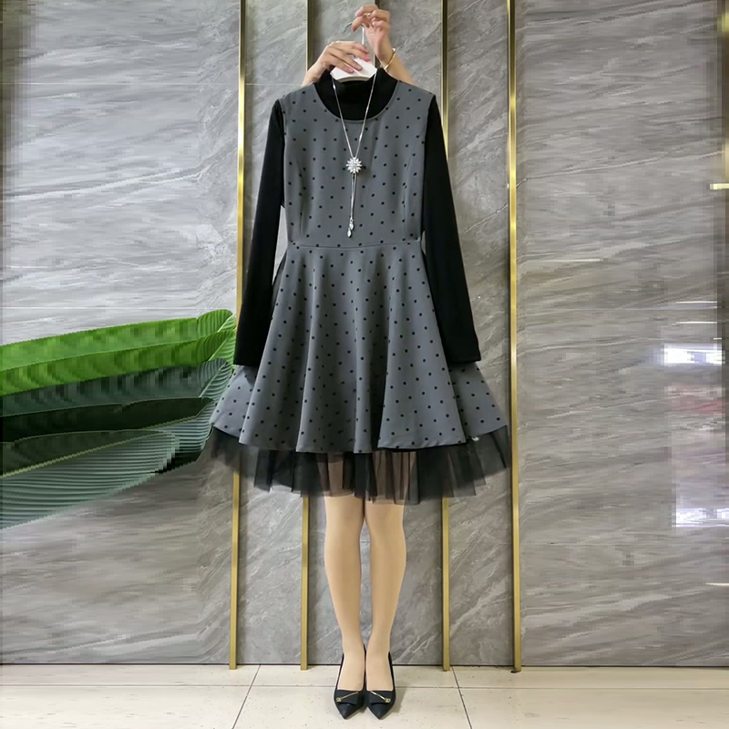 大码女装波点马甲裙新婚色打底衫