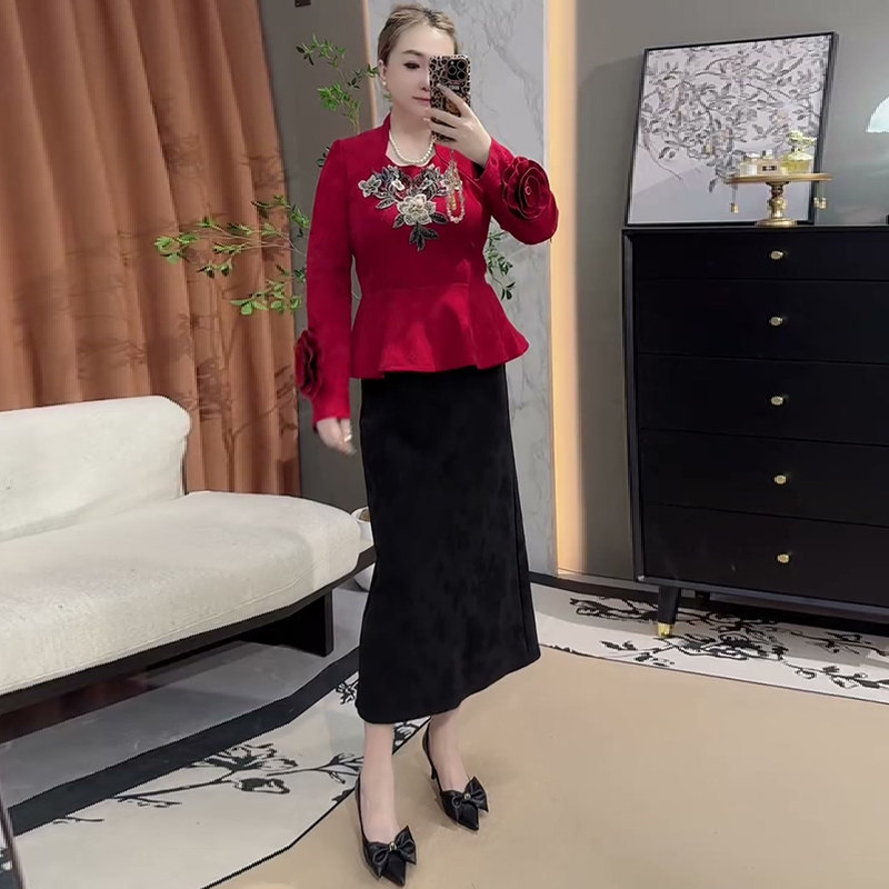 2026春季新款刺绣上衣胖mm显瘦立体花朵衬衫开叉半裙大码女装套装,女装/女士精品,大码套装,淘宝优惠券,粉丝福利购,淘宝优惠卷