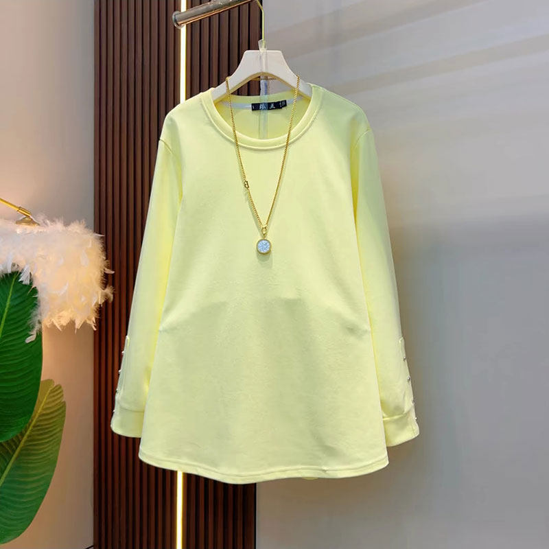 欧洲站减龄糖果色小衫胖妹妹2025新款钉珠袖遮肉大码早春T恤上衣