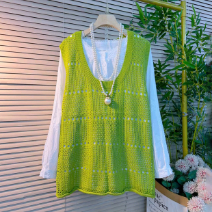 2026新款 春季 时尚 镂空砍袖 胖妹妹大码 马甲搭配刺绣半开领衬衫 女装