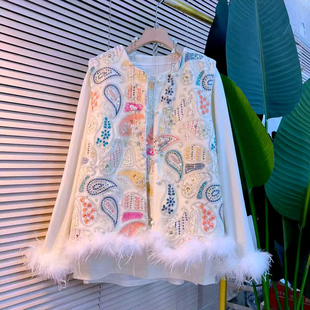 女装 亮片拼接夹棉毛毛马甲胖MM显瘦大码 丝绒百搭打底 新款 2025冬季