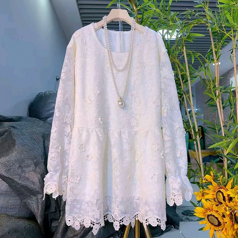 时尚立体花朵钉珠长款雪纺衫