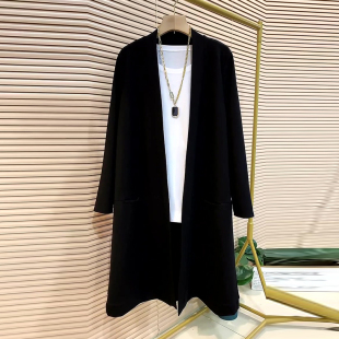 女装 大码 时尚 显瘦罗马棉中长款 上衣 胖mm2023春季 外套垂感开衫 新款