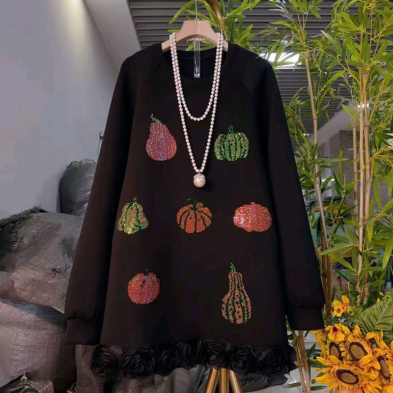 欧货时尚亮钻花边水果图百搭T恤