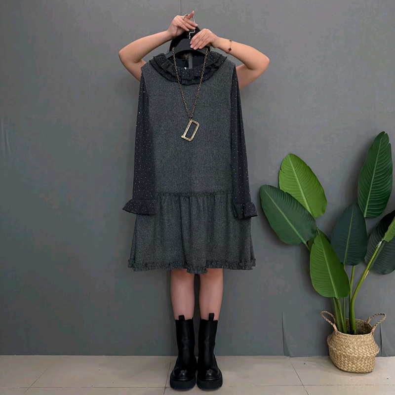 波点打底衫大码女装马甲裙两件套