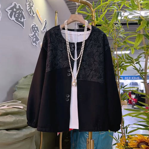 新款欧货时尚提花拼接纽扣外套女