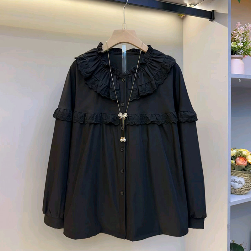 胖妹妹大码女装春季2026新款欧货木耳边韩系娃娃领减龄单排扣衬衫,女装/女士精品,大码内搭,淘宝优惠券,粉丝福利购,淘宝优惠卷