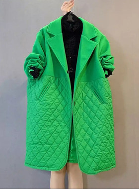 菱格棉衣中长款西服领棉外套