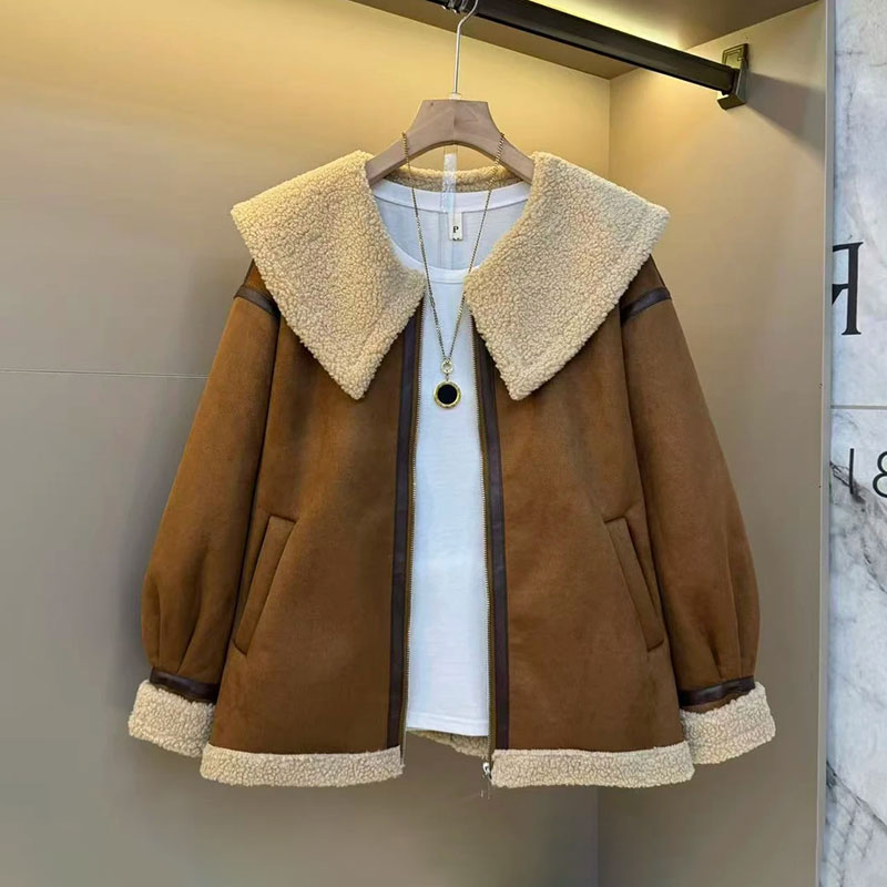 翻领休闲气质保暖短款外套大码冬