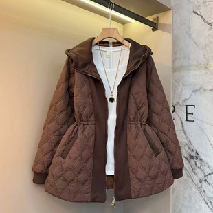 外套上衣 女装 2025冬气质欧货简约菱形格胖m宽松加厚抽绳时尚 大码