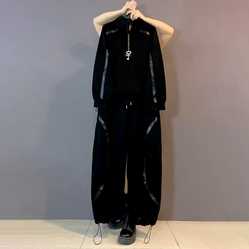 新款胖妹妹大码女装欧货设计感拼条半拉链卫衣裤子阔版休闲套装潮,女装/女士精品,大码套装,淘宝优惠券,粉丝福利购,淘宝优惠卷