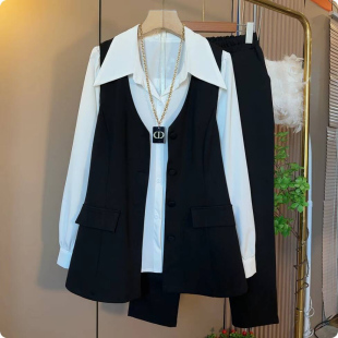 大码 裤 女装 气质显瘦马甲打底衫 子三件套 胖mm欧货时尚 2025早秋新款