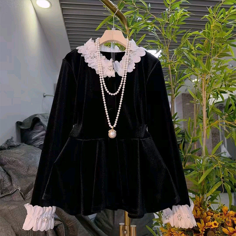 宽松钉钻花边丝绒衬衫