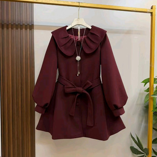 女装 纯欲风荷叶领夹棉外套胖妹妹大码 气质腰带显瘦棉外衣 新款 冬季