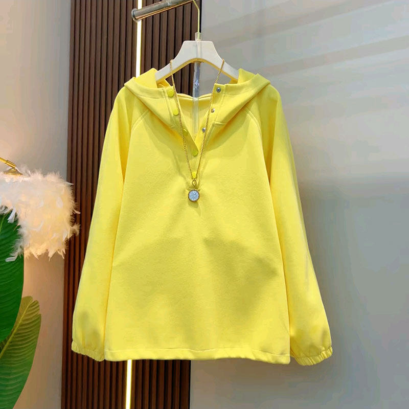 2026爆款欧洲站减龄糖果色纽扣设计连帽卫衣大码女装胖mm休闲上衣,女装/女士精品,大码内搭,淘宝优惠券,粉丝福利购,淘宝优惠卷