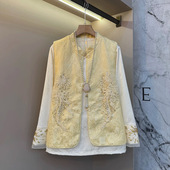 女装 国风重工钉珠花朵马甲春季 口打底衫 大码 新款 胖妹妹百搭刺绣袖