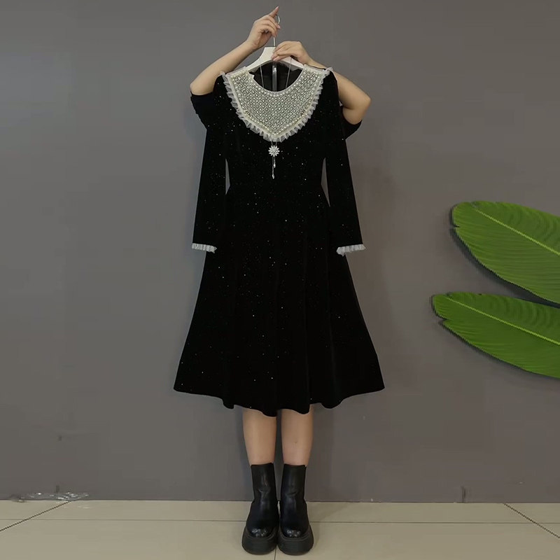 胖mm显瘦钉钻连衣裙2026春季新款收腰小黑裙百搭拼接裙子大码女装,女装/女士精品,大码连衣裙,淘宝优惠券,粉丝福利购,淘宝优惠卷