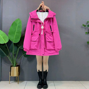 冲锋衣棉服胖妹妹冬季 韩版 新款 女装 夹棉收腰连帽上衣外套 大码 工装