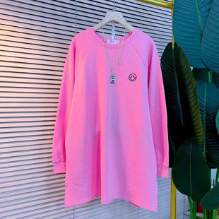 宽松显瘦笑脸刺绣长袖 2025春季 女装 大码 T恤休闲上衣内搭卫衣 新款