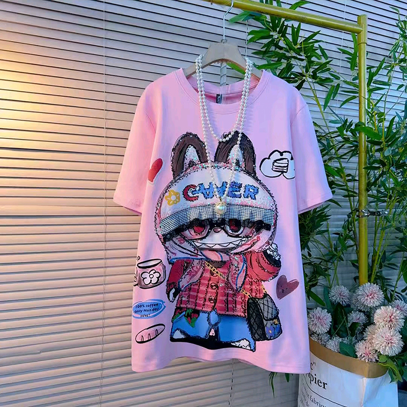 秋冬大码女装卡通印图短袖T恤衫