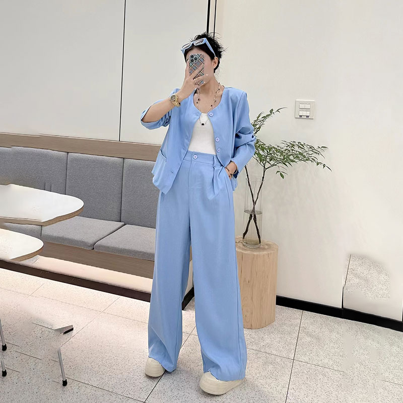 早秋外套西装阔腿拖地裤两件套