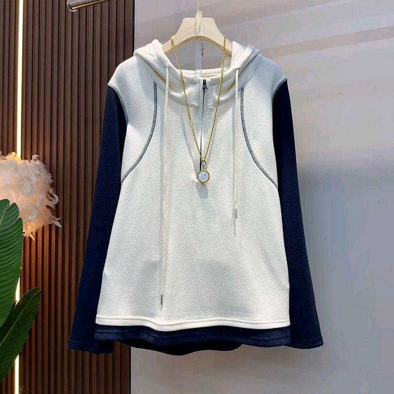 新款时尚韩版撞色减龄连帽上衣