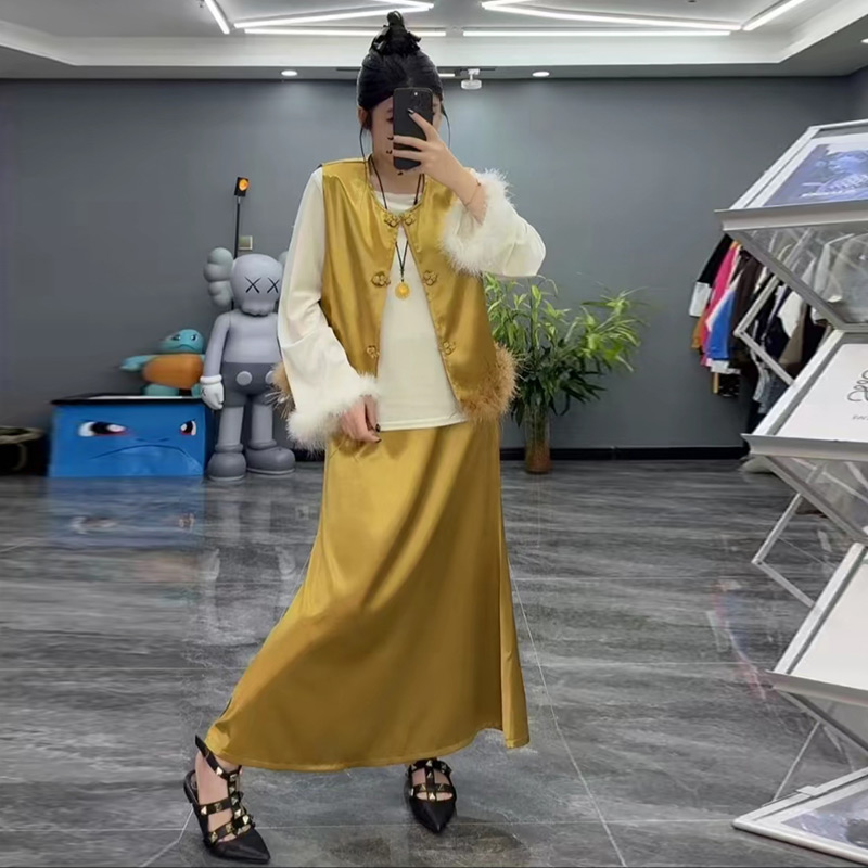 高级感拼毛马甲打底鱼尾裙
