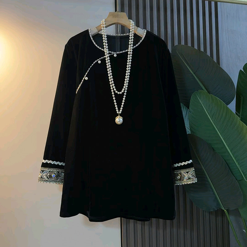 胖妹妹大码女装春季2026新款丝绒民族风时尚复古钉珠宽松百搭衬衫,女装/女士精品,大码内搭,淘宝优惠券,粉丝福利购,淘宝优惠卷