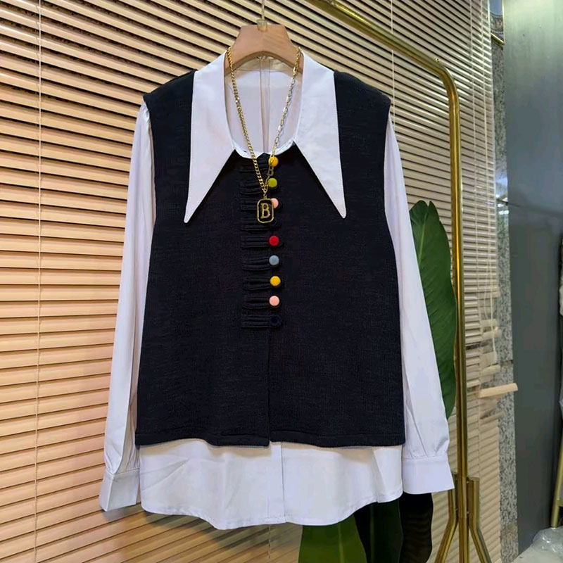 2026春季新款大码女装胖mm韩系彩色纽扣马甲百搭打底衬衫两件套女,女装/女士精品,大码套装,淘宝优惠券,粉丝福利购,淘宝优惠卷