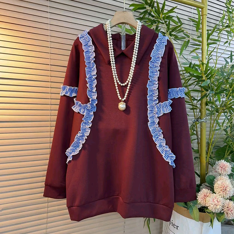 新款撞色木耳边设计上衣