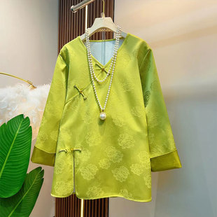 新款 女装 女 胖妹妹大码 欧洲站国风气质盘扣加绒上衣宽松遮肉打底衫