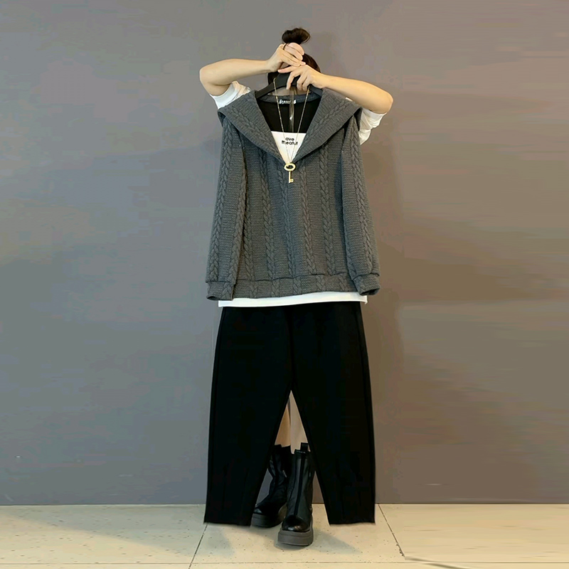 时尚海军领立体编织卫衣萝卜裤新