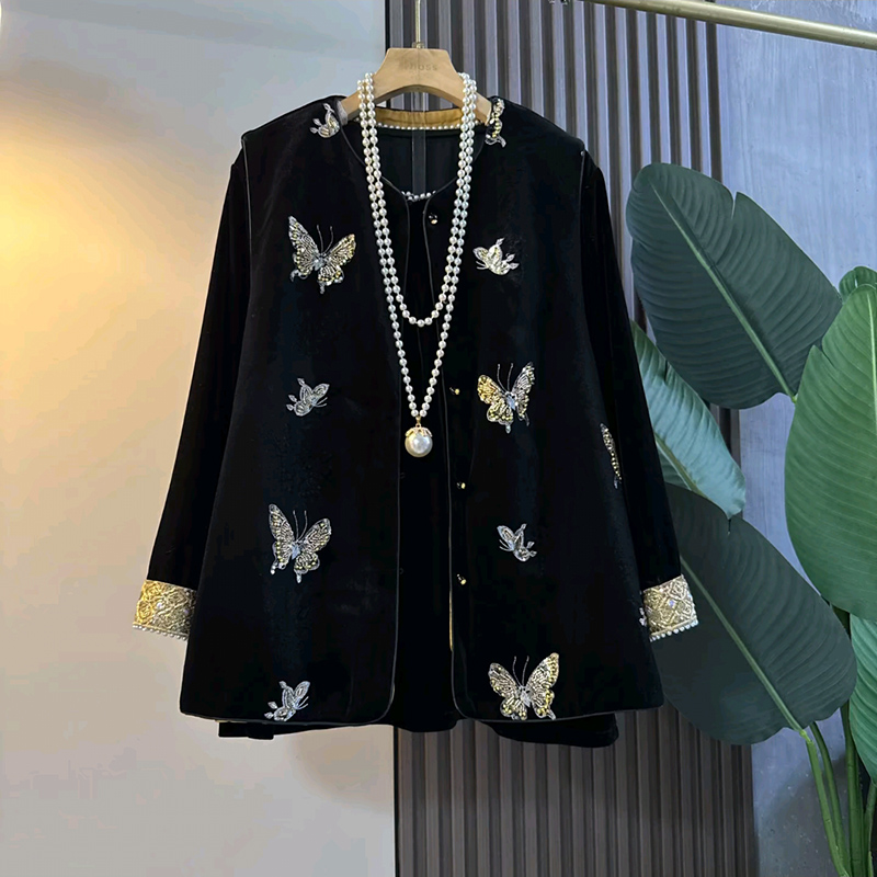 大码女装蝴蝶亮片马甲钉珠打底