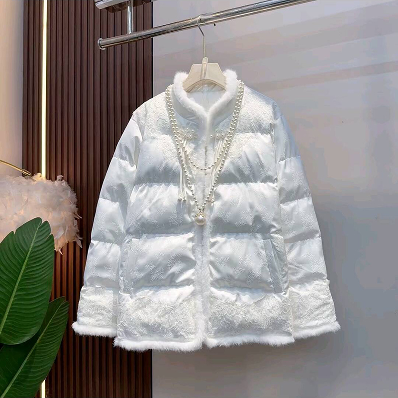 欧洲站气质国风毛毛边棉服外套新