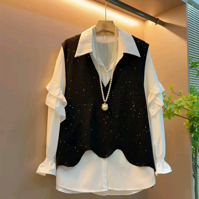 撒星不规则马甲衬衫套装