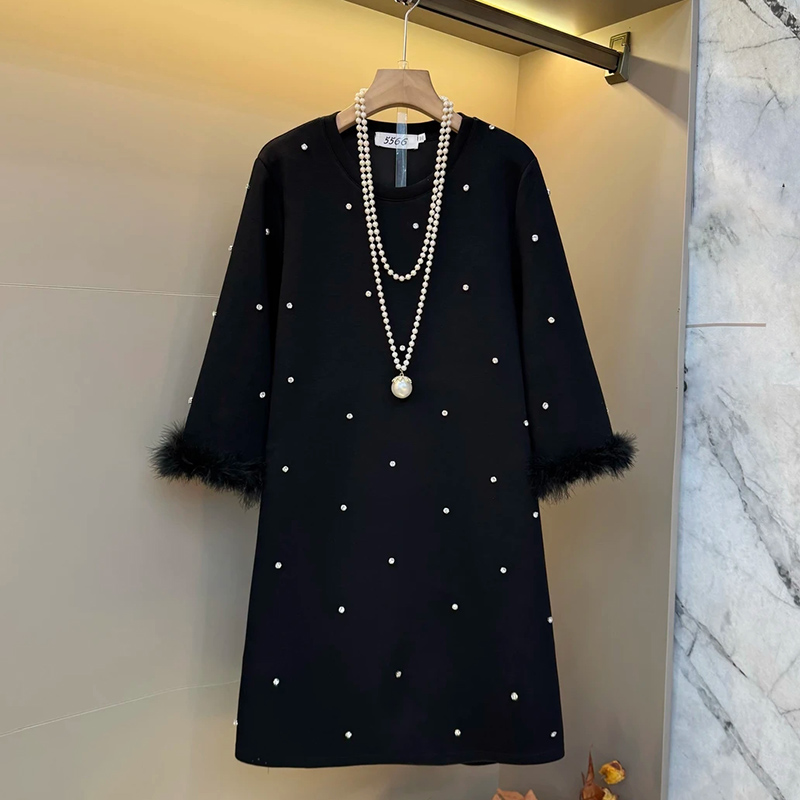 镶钻大码女装毛边袖上衣T恤