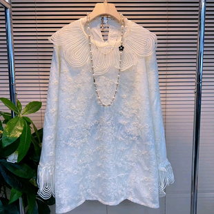 女装 大码 胖妹妹时尚 洋气减龄圆领立体花边套头百搭长袖 冬季 衫 新款