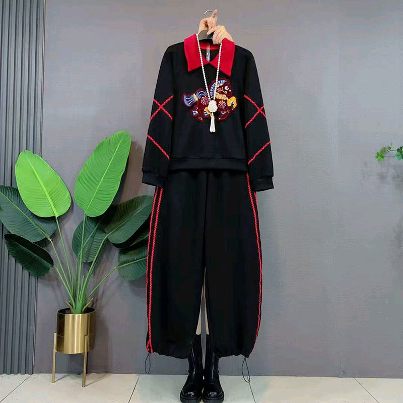 新款减龄款显瘦长袖休闲翻领卫衣阔腿裤套装大码女装遮肉春季宽松,女装/女士精品,大码套装,淘宝优惠券,粉丝福利购,淘宝优惠卷